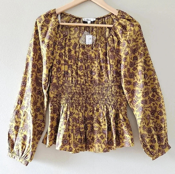 Sam Edelman Women's Cilian Cotton Smock-Waist Peplum Blouse Size Small. - Picture 5 of 16